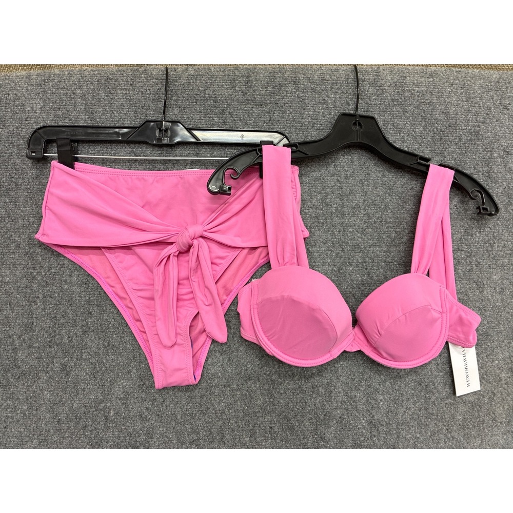 WeWoreWhat Claudia Underwire Top & Riviera High Waist Bikini Set Pink L‎ New